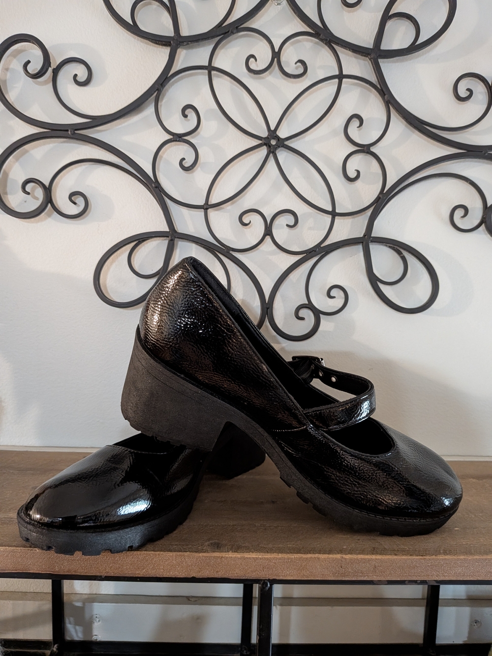 Black Mary Jane Wedge Heels  Women's Dress Shoes